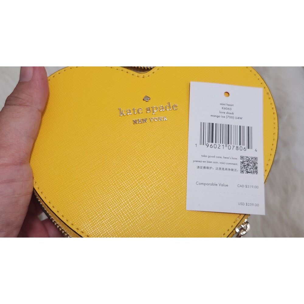 NWT Kate Spade New York Love Shack Mini Heart Crossbody Bag Mango Ice yellow
